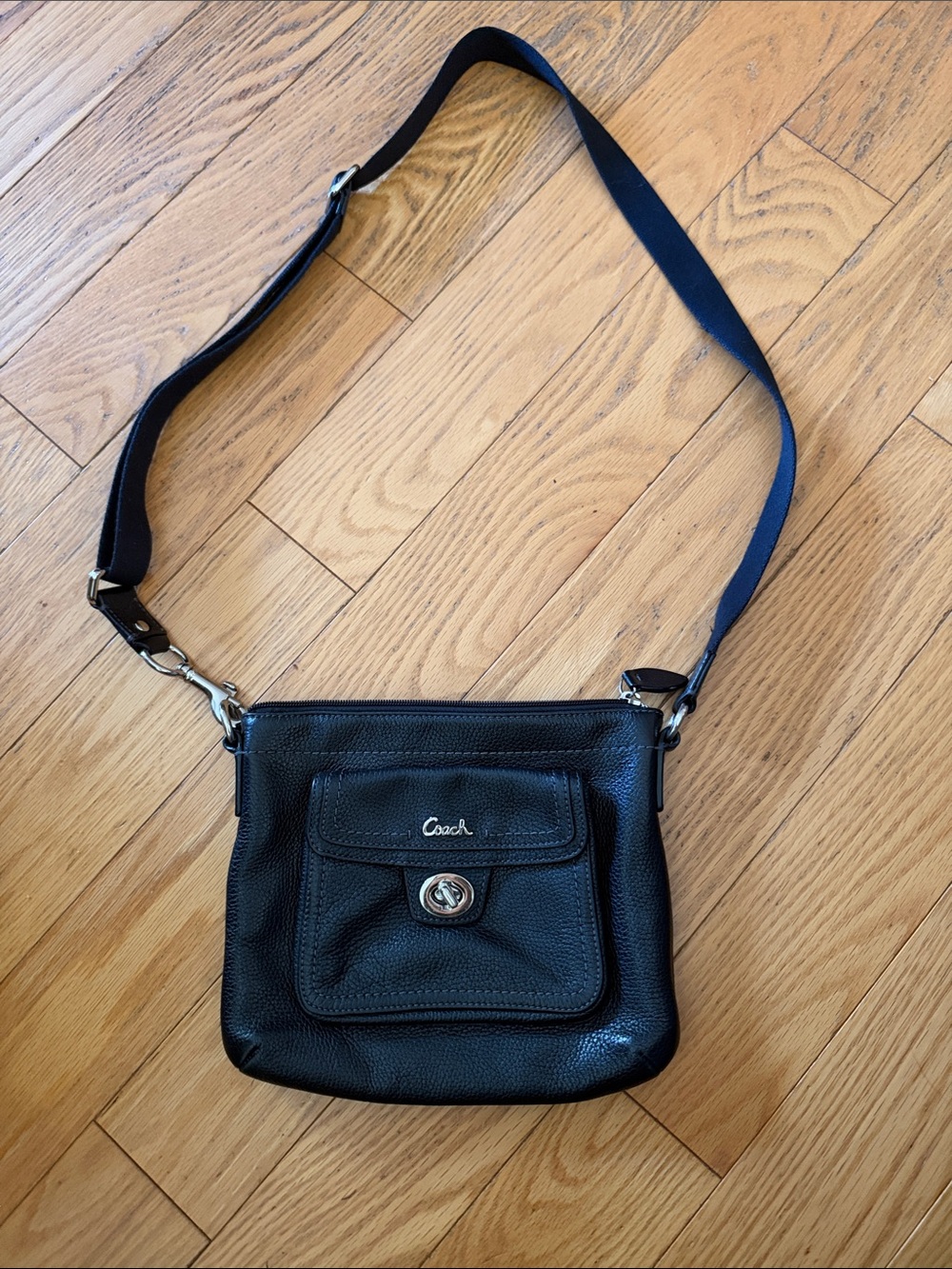 Coach Black Pebbled Leather Crossbody with Front Flap Pocket